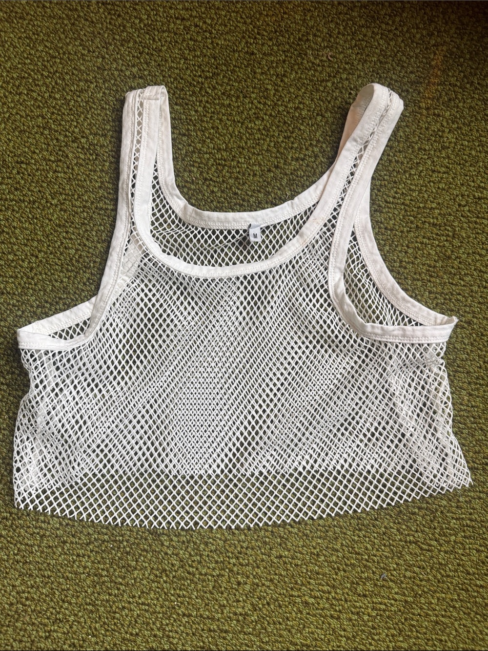 White Cropped Mesh Tank Sz M